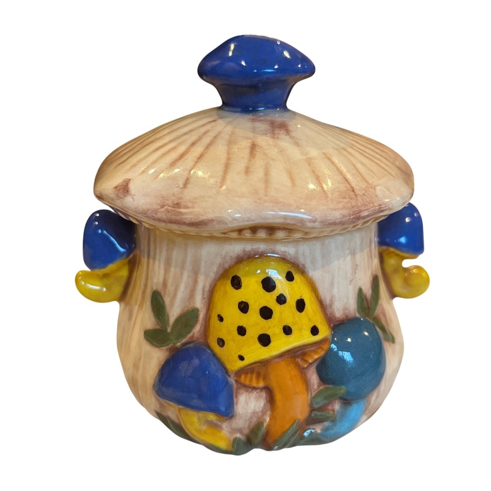 Vintage 70s Arnels Merry Mushroom Style Ceramic Lidded Jar Sugar Bowl Rare